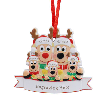 Personalised 5 Names & Text Reindeer Christmas Ornament Resin Christmas Tree Pendant for Family-Jessemade AU