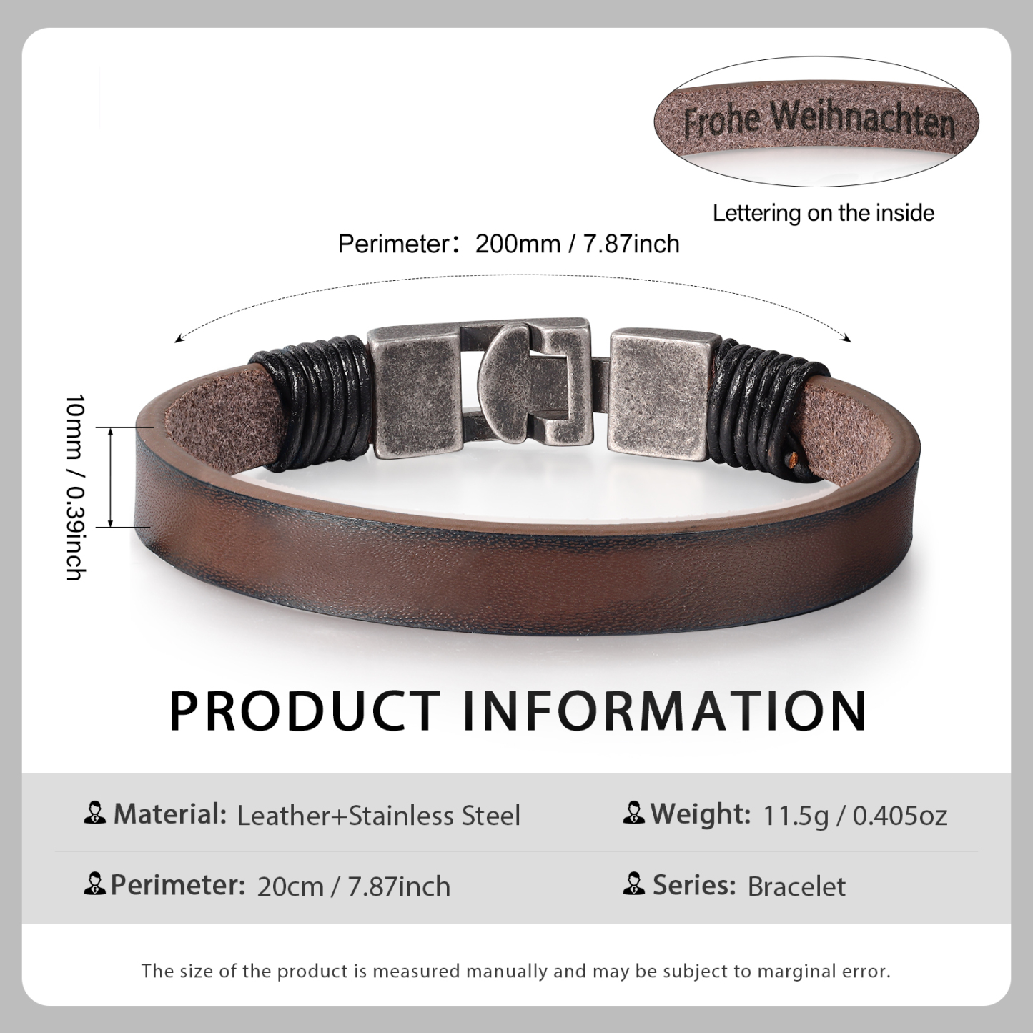 Vintage Men's Leather Bracelet Engraved Text Bracelet Personalised Gift for Him-Jessemade AU