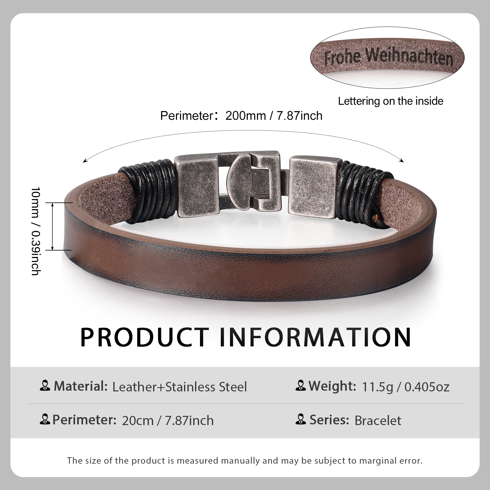 Vintage Men's Leather Bracelet Engraved Text Bracelet Personalised Gift for Him-Jessemade AU