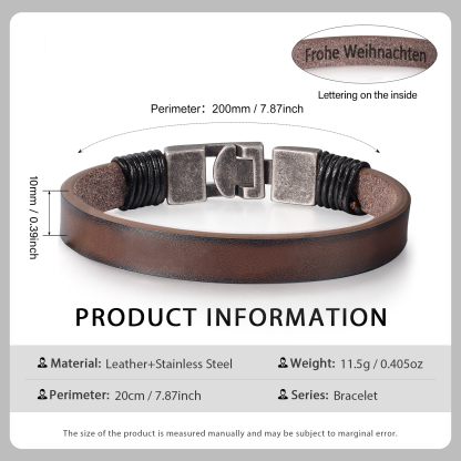 Vintage Men's Leather Bracelet Engraved Text Bracelet Personalised Gift for Him-Jessemade AU