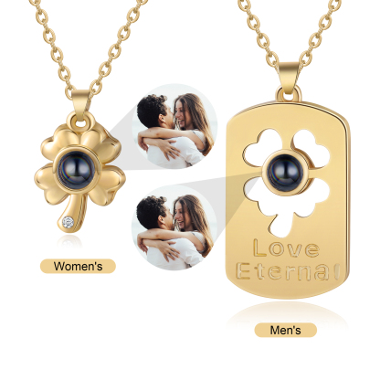 Couple Projection Necklace Set Four Leaf Clover Valentine's Day Gift Personalised Photo Necklace Creative Gift-Jessemade AU