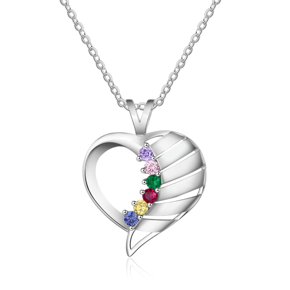 Personalised Heart Necklace With 6 Birthstones Engraved Names Gift For Her-Jessemade AU
