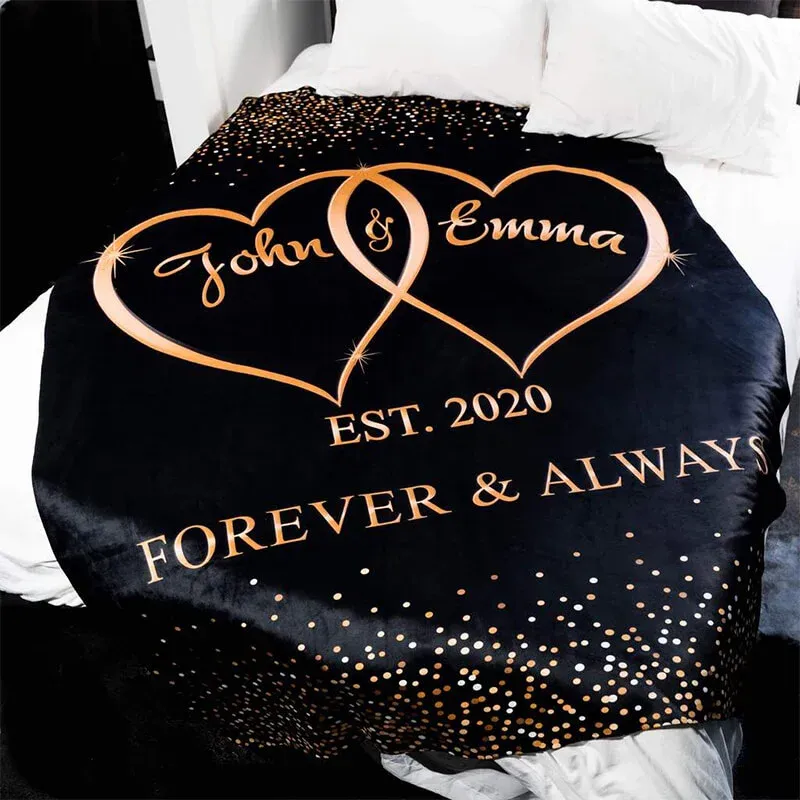Personalised Couple Blanket Engrave Name Romantic Gift-Jessemade AU