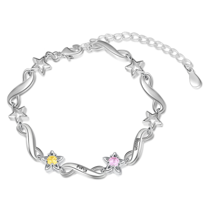 Personalised Star Bracelet With 2 Birthstones Engraved Names Bracelet Gift For Women-Jessemade AU