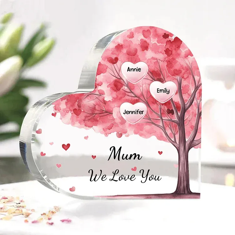 3 Names - Personalised Acrylic Heart Keepsake Custom Text Pink Tree Ornaments Gifts for Grandma/Mother-Jessemade AU