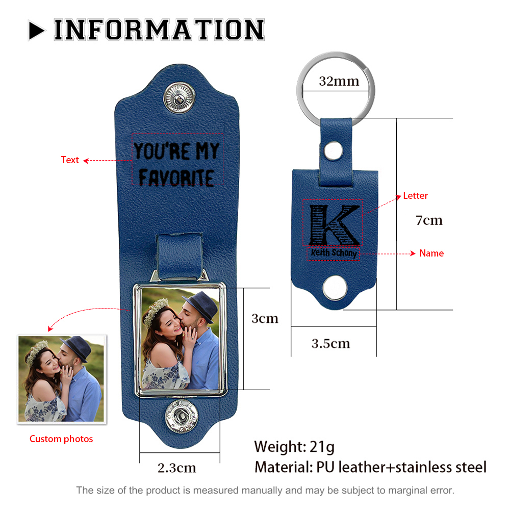 Personalised Photo Keychain Customised Name & Text & Letter Leather Keyring Gifts for Couples/Friends-Jessemade AU