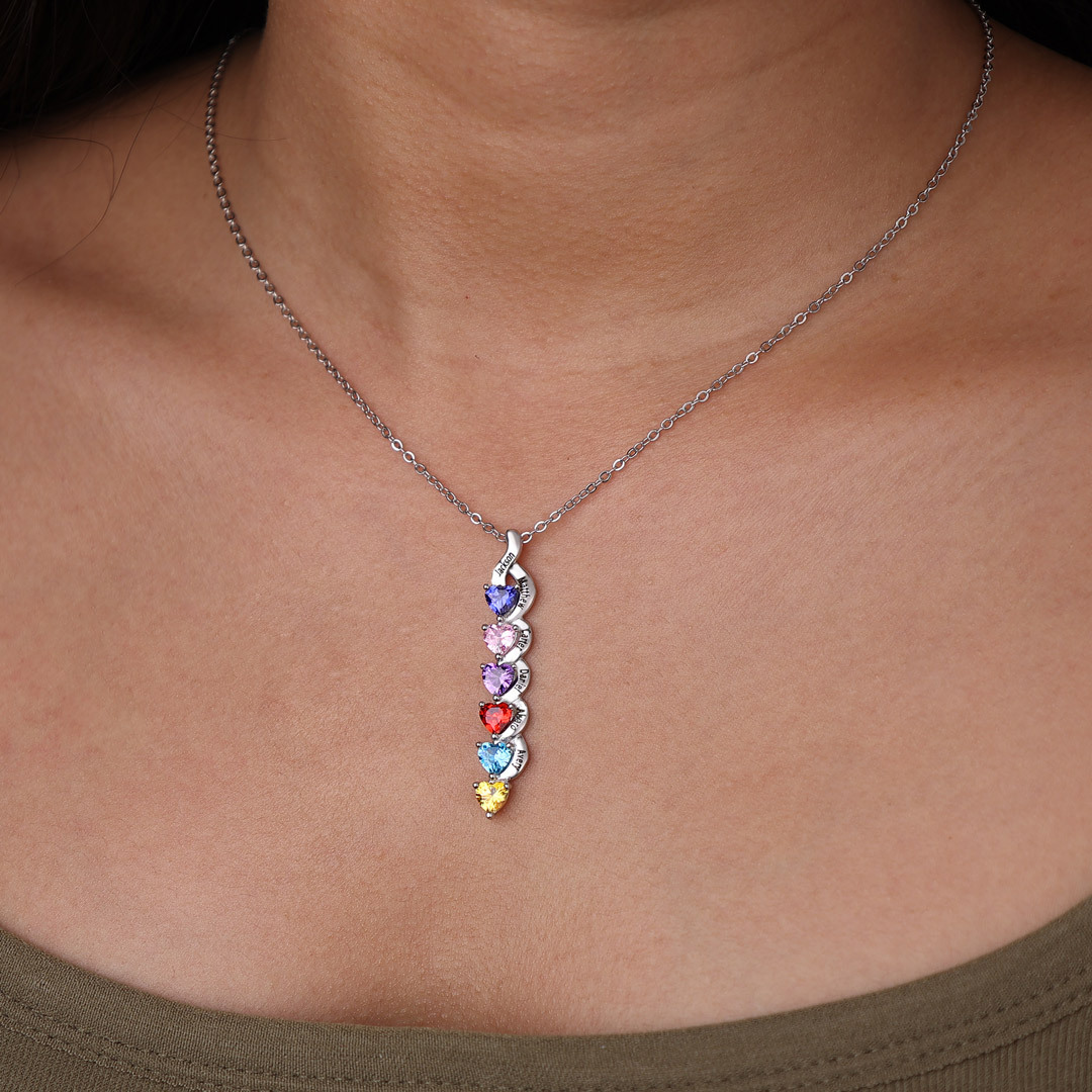 2 Names - Personalised Pendant Necklace Customised Names & Birthstones Necklace Birthday Gift for Women Girls-Jessemade AU