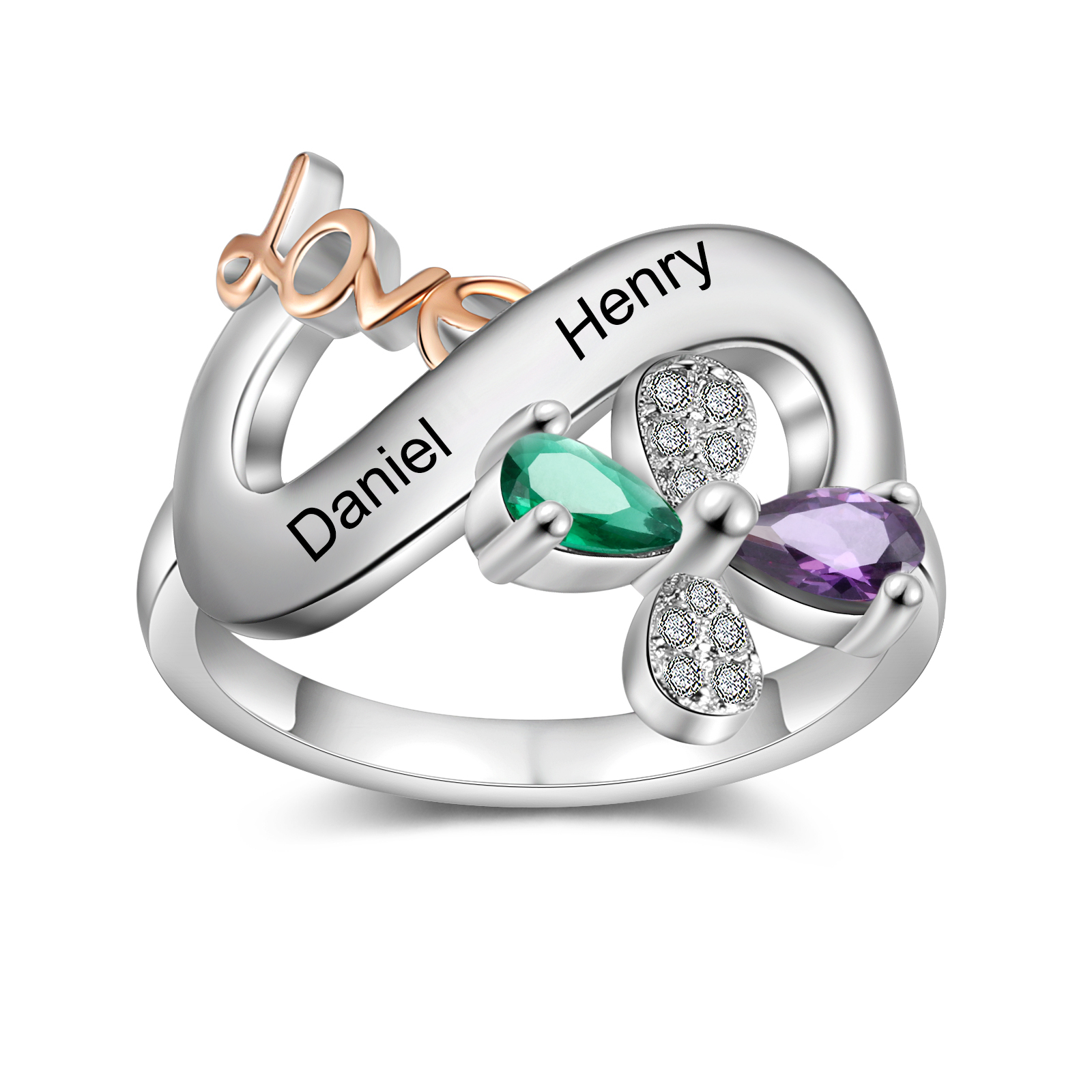 Personalised Butterfly Ring Custom 2 Birthstones Love Ring Gifts For Her-Jessemade AU