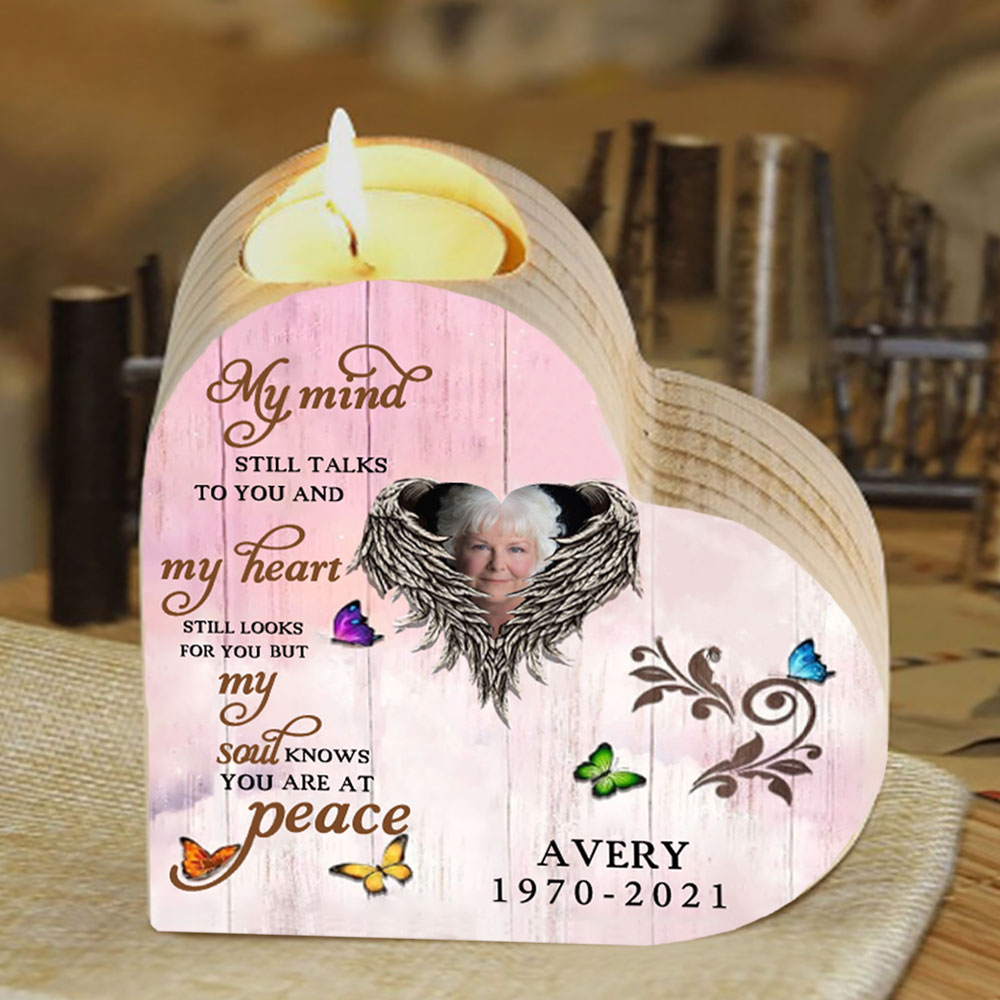 Personalised Wooden Heart Candle Holder Memorial Candlesticks "My mind still talks to you" Gifts For Lost of Loved One-Jessemade AU