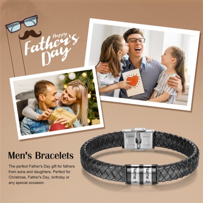 Men Leather Braided Bracelet Personalised with 2 Names Black-Jessemade AU