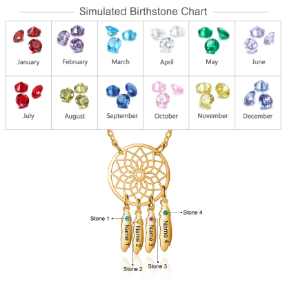 Personalised Dream Catcher Necklace With Birthstone Custom 4 Names Necklace Gift For Mother-Jessemade AU