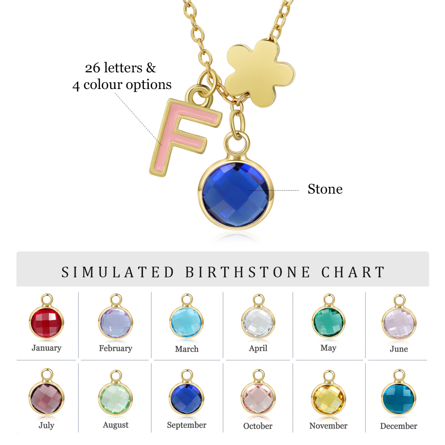 Back To School Flower Necklace Custom Birthstone and Initial Kid's Necklace-Jessemade AU