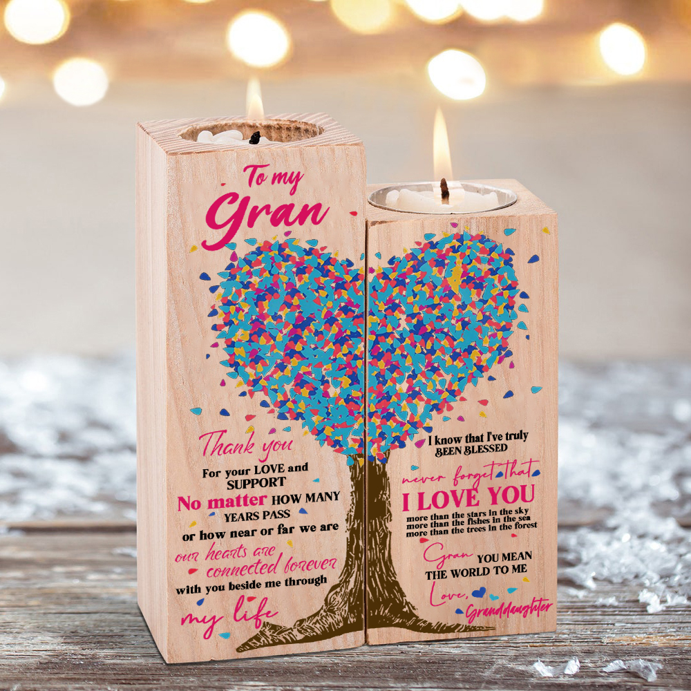 To My Grandma/Nanny/Nan Family Tree Candle Holder You Mean The World To Me Wood Candlesticks Gifts for Grandma-Jessemade AU