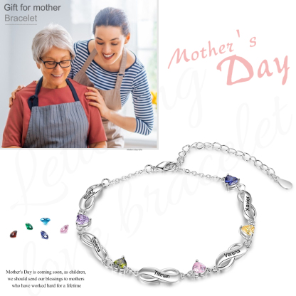 Personalised Infinity Bracelet With 5 Birthstones Engraved Names Bracelet Gift For Women-Jessemade AU