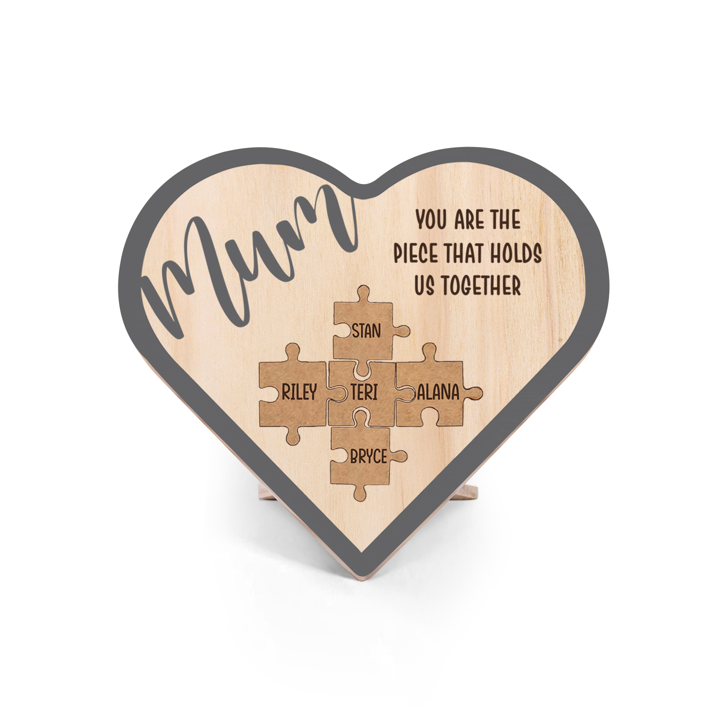 To Mum Personalised Wooden Puzzle Heart Keepsake Desktop Ornament Custom 5 Names Mothers Gifts-Jessemade AU