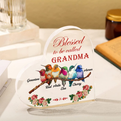 Acrylic Heart Keepsake Custom 7 Names Birds Decor Personalised Gifts for Grandma Mum-Jessemade AU