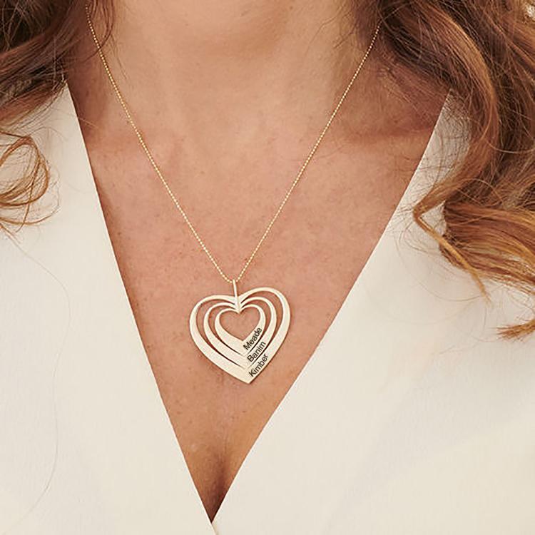 Personalised Family Hearts Necklace Engraved 3 Names Love Heart Necklace Gifts for Women-Jessemade AU