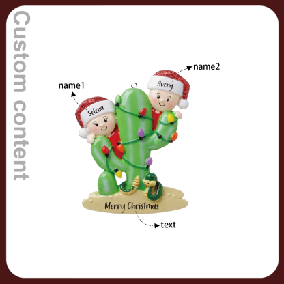 2 Names - Personalised Cactus Ornament Customised Name & Text Christmas Tree Wooden Decor Gift for Family and Friends-Jessemade AU