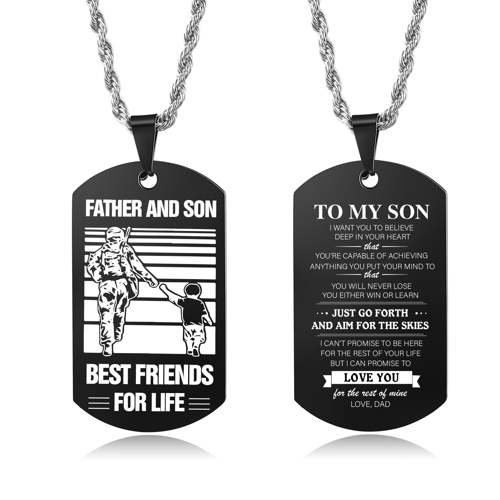 To My Son Necklace Black Dog Tag Necklace Dad to Son Soldier Necklace "Father And Son Best Friends For Life"-Jessemade AU