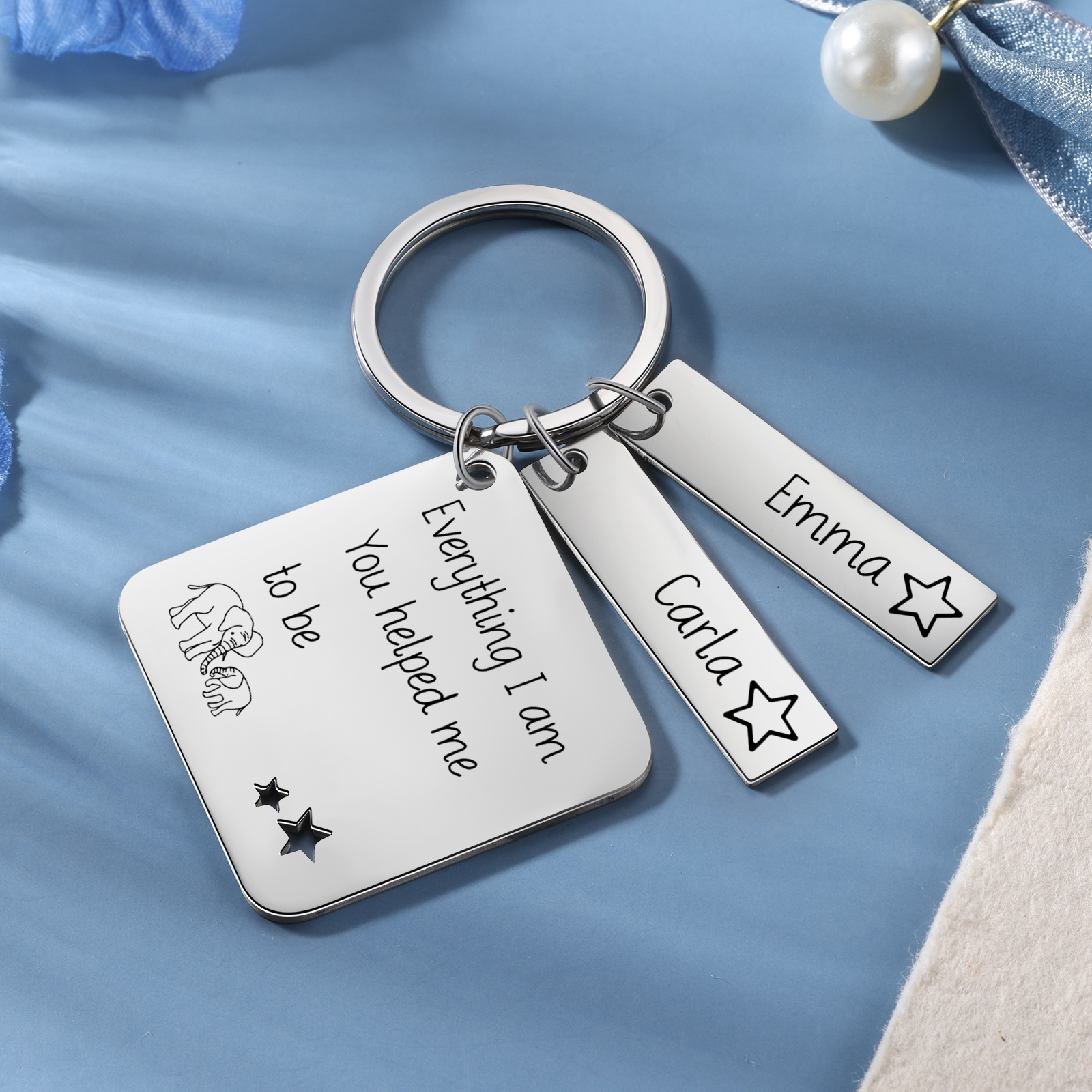 Personalised 2 Names & 1 Text Keychain Elephant Family Keychain Gifts for Father/Mother/Grandma/Grandpa-Jessemade AU