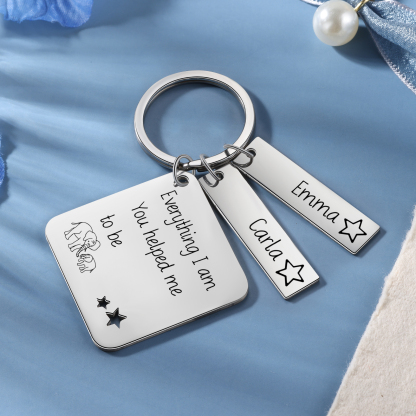 Personalised 2 Names & 1 Text Keychain Elephant Family Keychain Gifts for Father/Mother/Grandma/Grandpa-Jessemade AU