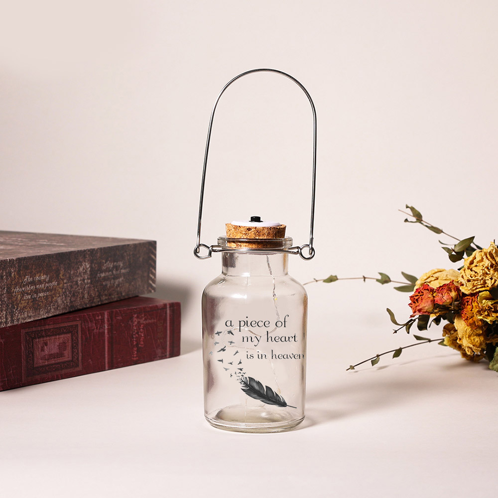 Memorial Jar Night Light Home Decor "A Piece of My Heart Is In Heaven"-Jessemade AU