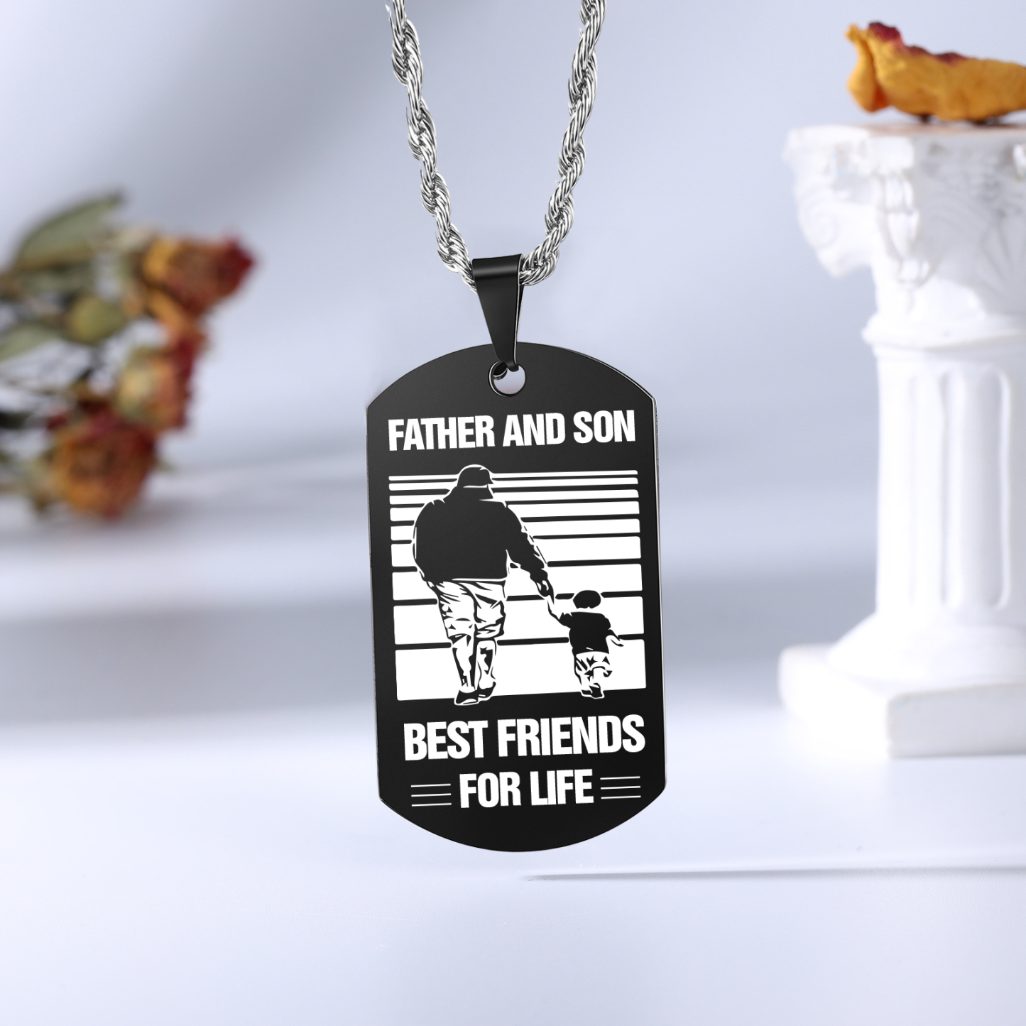 To My Son Dog Tag Necklace Black Double-sided Necklace Dad to Son Family Necklace "Father And Son Best Friends For Life"-Jessemade AU