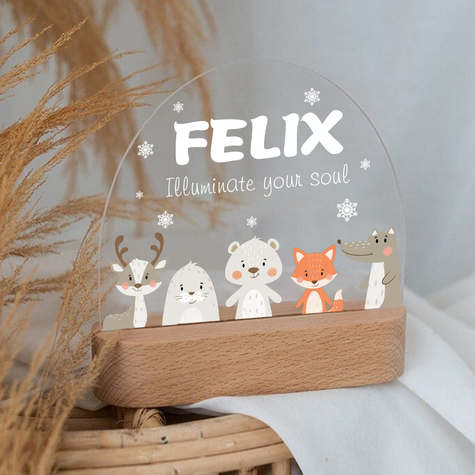 Personalised Snow Animal Night Light Custom Name LED Lamp Baby Gift-Jessemade AU