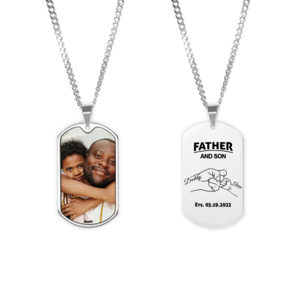 Personalised Photo Mens Necklace With Engraved Father and Son Fist Bump 2 Names Dog Tag - Father's Day Gifts for Dad | Jessemade-Jessemade AU
