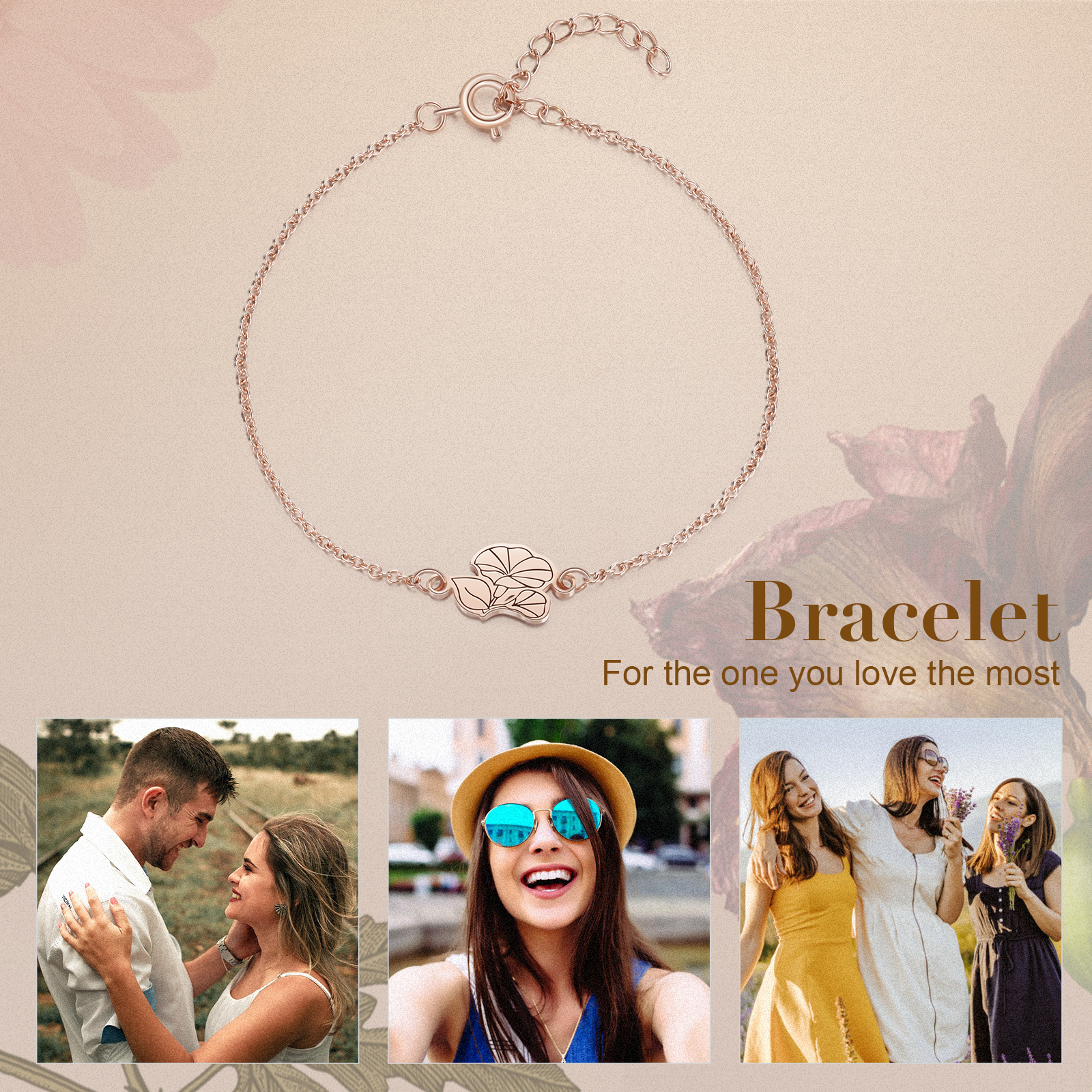 Personalised 1 Birth Flower Elegant Woman's Bracelet-Jessemade AU
