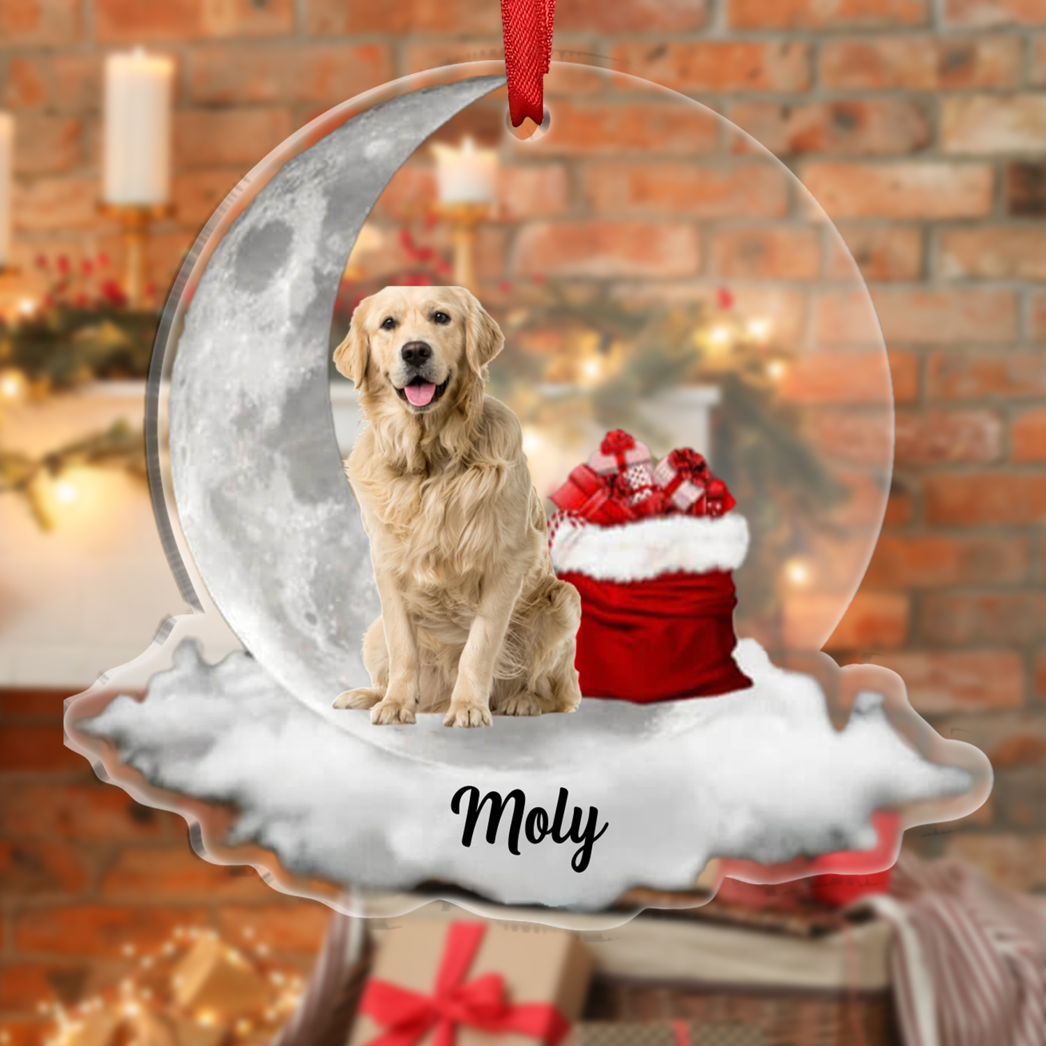 Personalised Pet Photo Christmas Ornament Customised Photo & Name Acrylic Moon Hanging Ornament-Jessemade AU