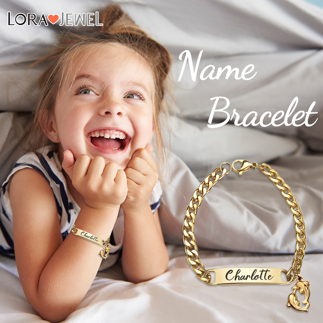 Baby Name Bracelet Personalised 1 Name Bracelet Dolphin Customised Bracelet Child Gift-Jessemade AU