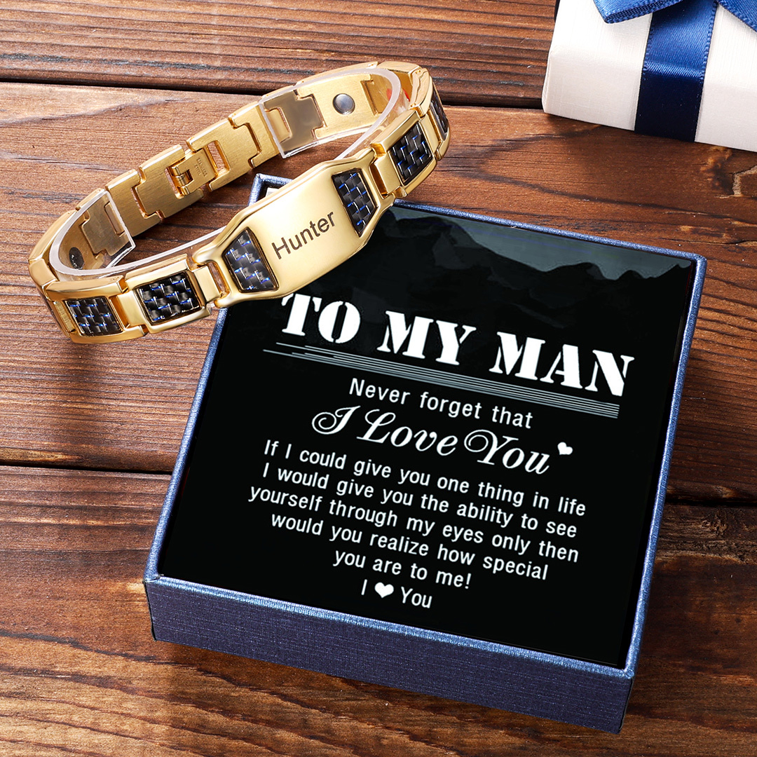 Personalised Carbon Fiber Energy Bracelet Custom Name Men's Bracelet Bangle Gifts For Him-Jessemade AU