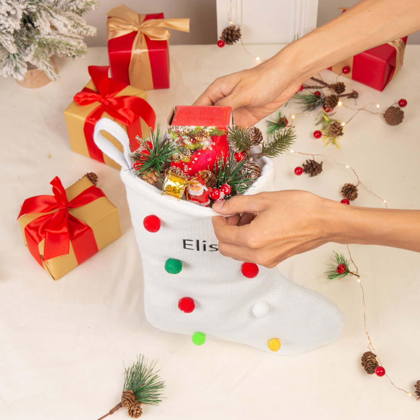 Customised 1 Name Christmas Stocking Ornament Fireplace Decorations Personalised Christmas Gift for Family Friends-Jessemade AU