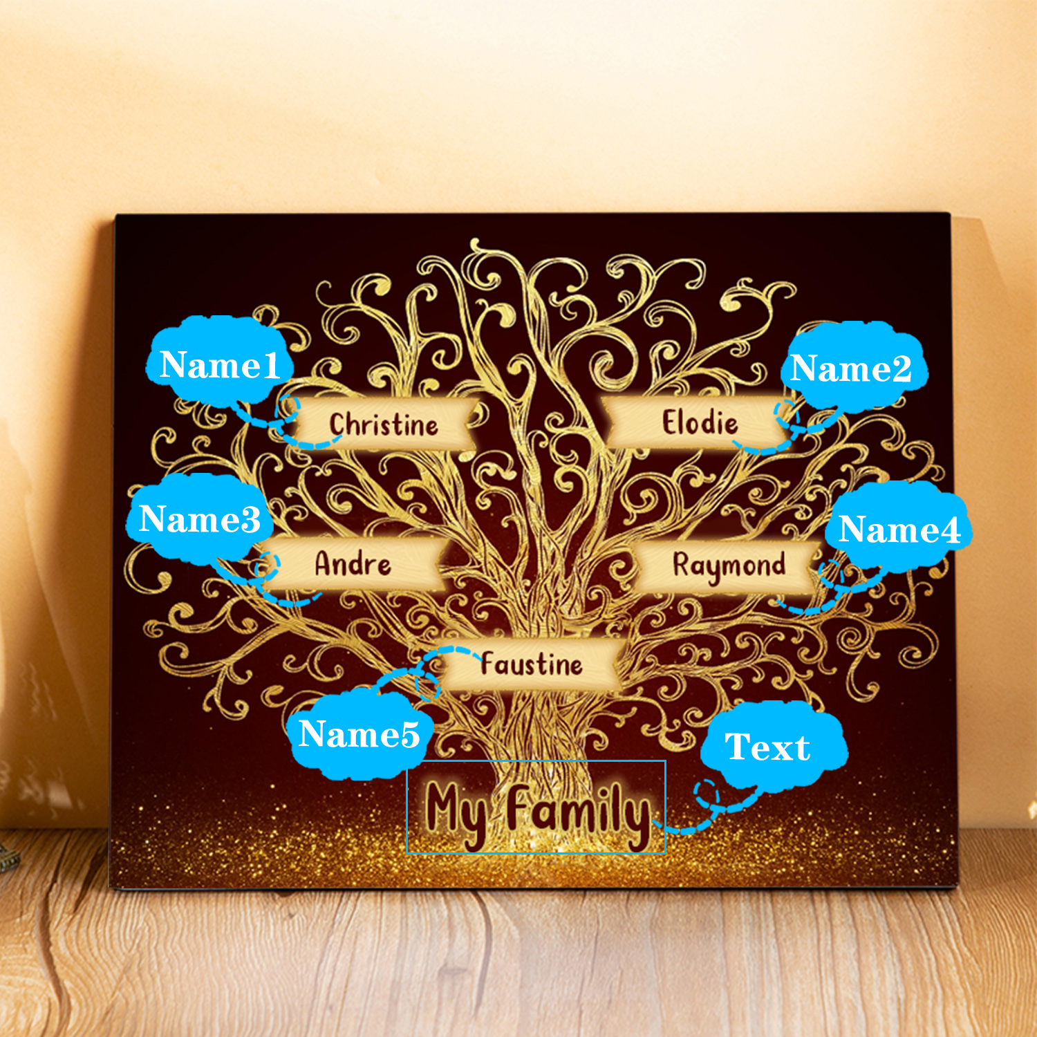 5 Names - Personalised Family Tree Wooden Plaque Custom Text Home Decor Gifts for Mother/Grandma-Jessemade AU