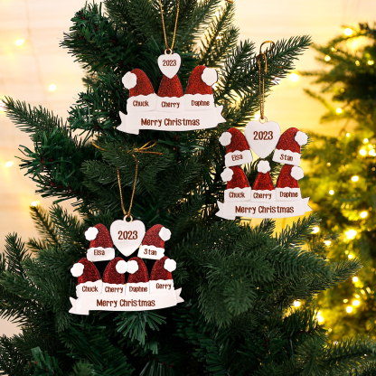 5 Names - Personalised Wooden Christmas Hat Ornaments Custom Text & Name & Year Xmas Pendant Gifts for Family-Jessemade AU