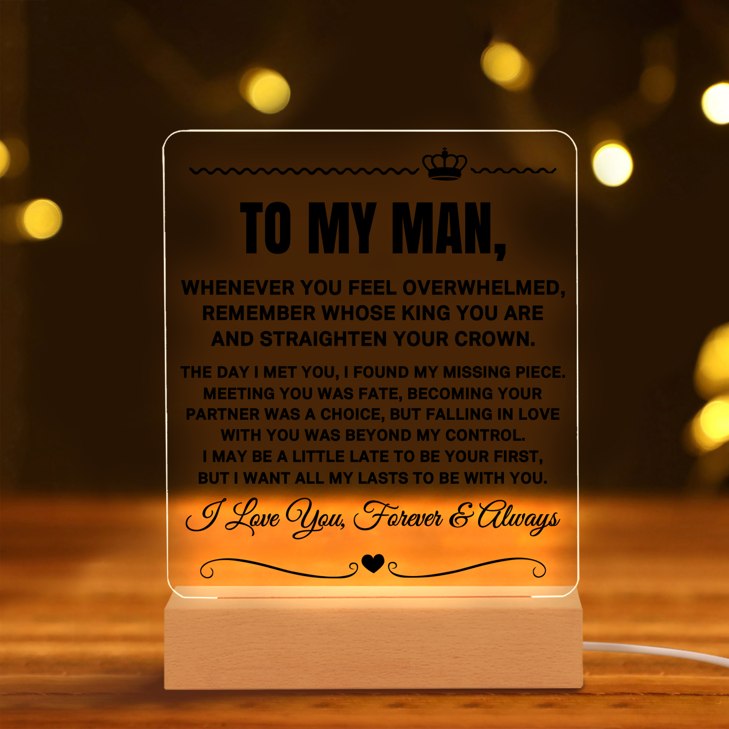 To My Man Night Light "I Love You, Forever & Always" LED Lamp Romantic Gifts for Him-Jessemade AU