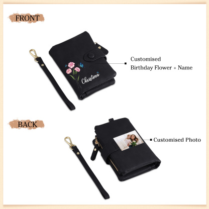 Personalised Women's Leather Wallet Custom Birthday Flower & Name & Photo Wallet Gift for Her