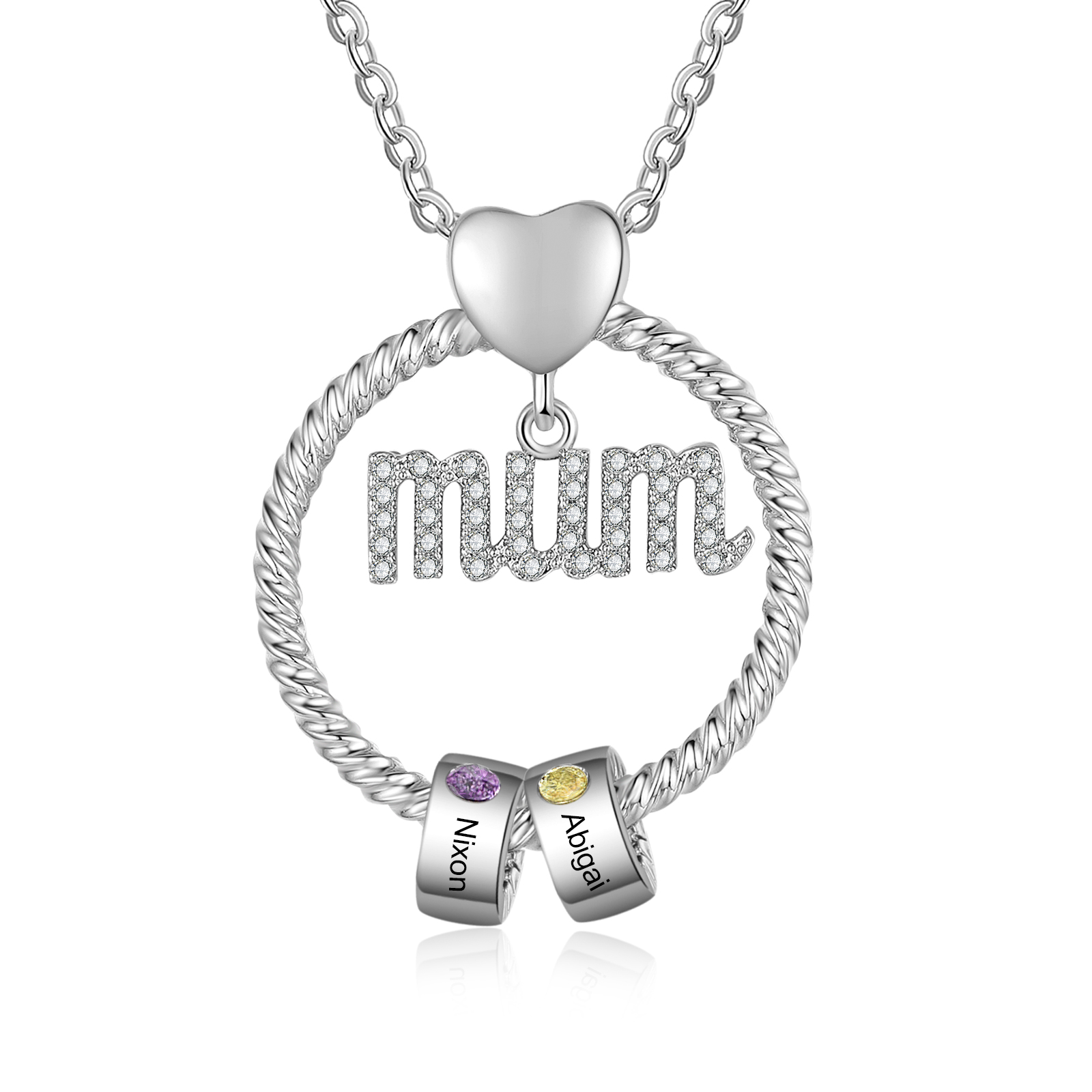 Personalised Circle Necklace With 2 Birthstones Pendant Engraved Names Gift For Mum-Jessemade AU