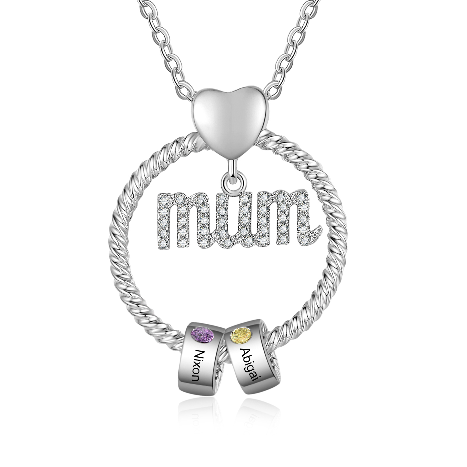 Personalised Circle Necklace With 2 Birthstones Pendant Engraved Names Gift For Mum-Jessemade AU