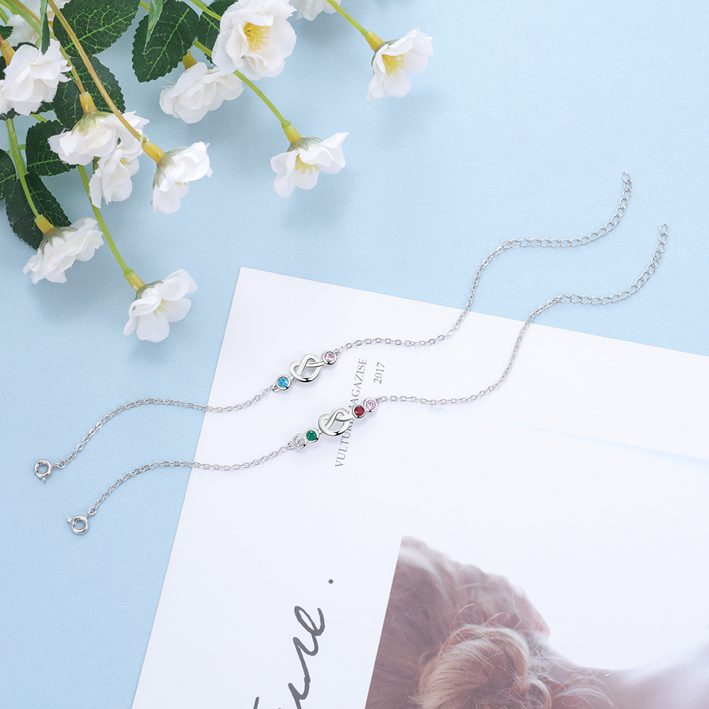 Personalised Heart Bracelet With 2 Birthstones Bracelet Gift For Women-Jessemade AU