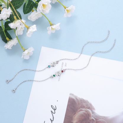 Personalised Heart Bracelet With 2 Birthstones Bracelet Gift For Women-Jessemade AU