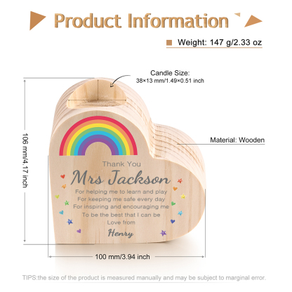 Wooden Candle Holder Custom Text & Name Rainbow Candlestick Teachers' Day Gift For Teacher - Thank You For Helping Me To Learn And Play-Jessemade AU