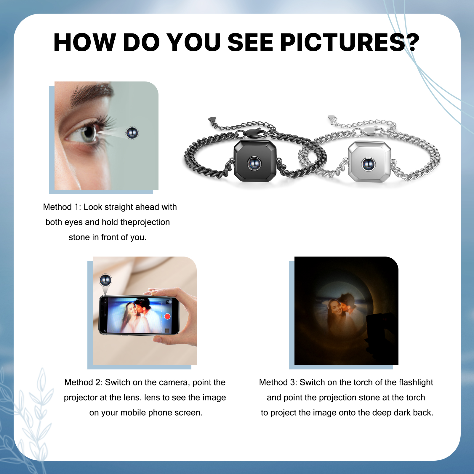 2 PCS Personalised Couple Projection Bracelet Custom 1 Photo Bracelet Adjustable Bracelet Romantic Gift For Her/Him-Jessemade AU