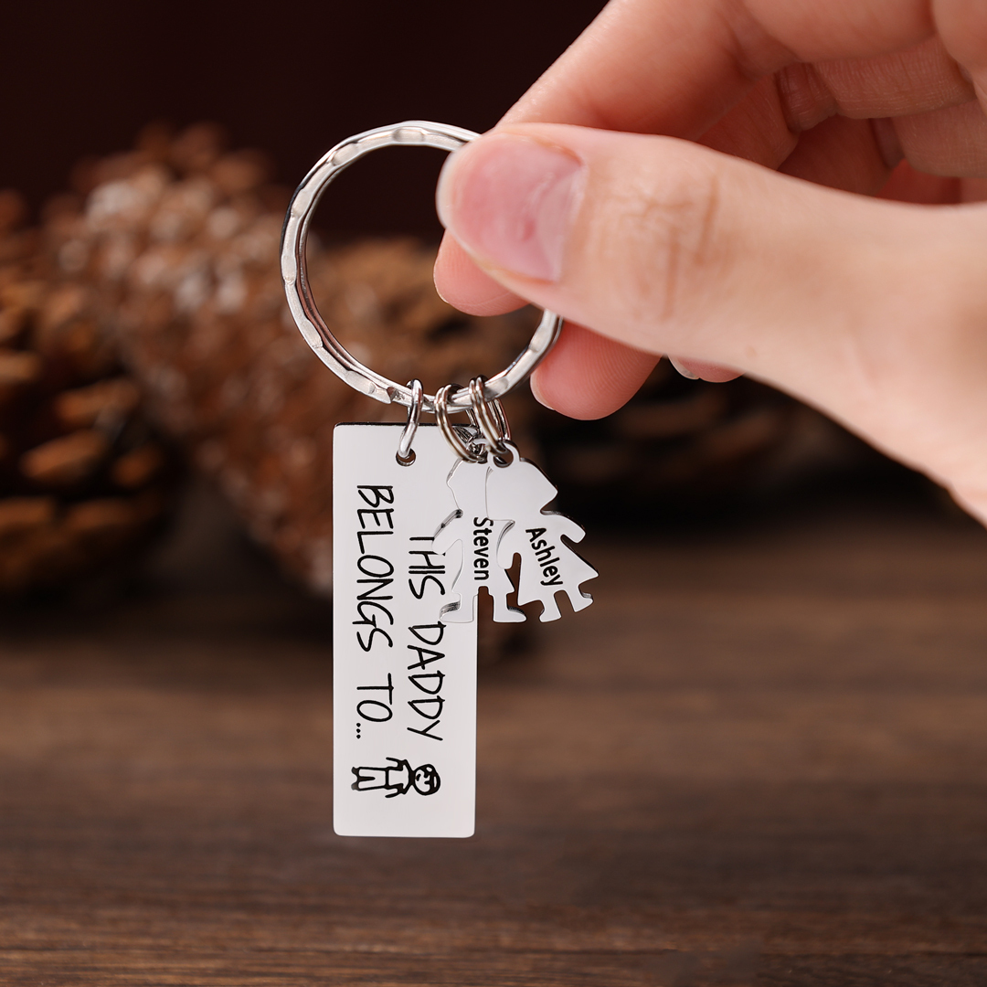 Personalised Keychain with 2 Kid Charms Father's Day Gift "This Daddy Belongs To" Custom Family Keyring-Jessemade AU