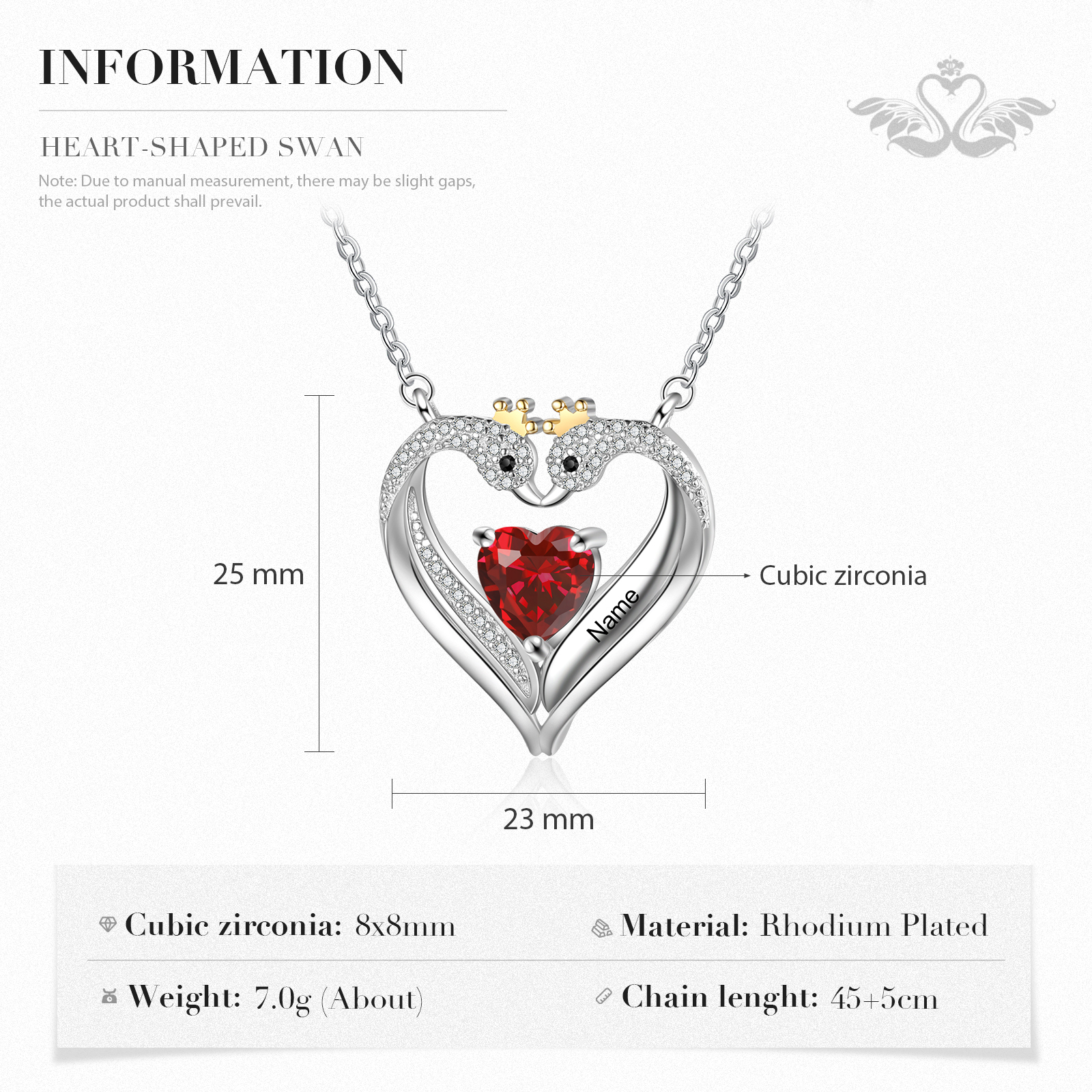 Personalised Heart Swan Necklace With 1 Birthstone Engraved Names Necklace Gifts For Her-Jessemade AU