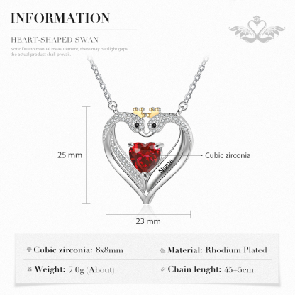Personalised Heart Swan Necklace With 1 Birthstone Engraved Names Necklace Gifts For Her-Jessemade AU
