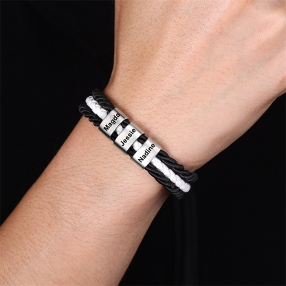 Mens Leather Bracelet Braided Layered Leather with 3 Beads Silver and Gold-Jessemade AU