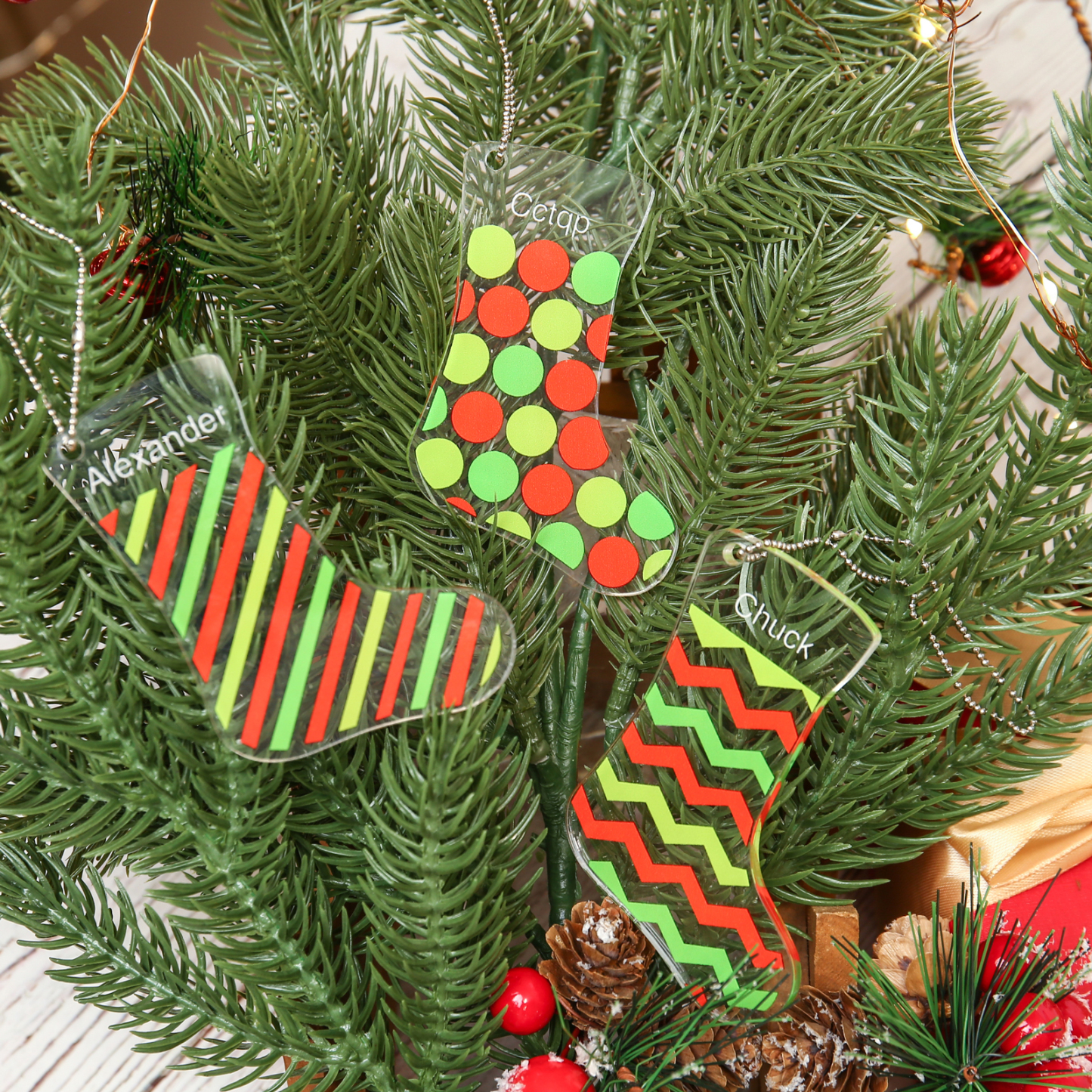 Personalised Acrylic Christmas Sock Ornaments Customised 1 Name Xmas Pendant Gifts for Boys Girls-Jessemade AU