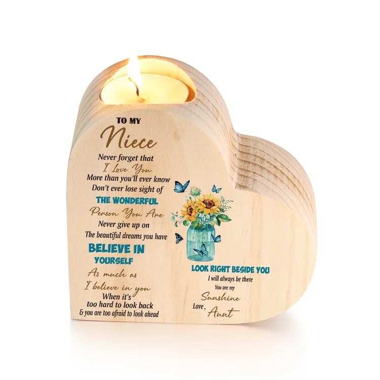 To My Niece Heart Candle Holder Believe in Yourself Wooden Candlestick-Jessemade AU